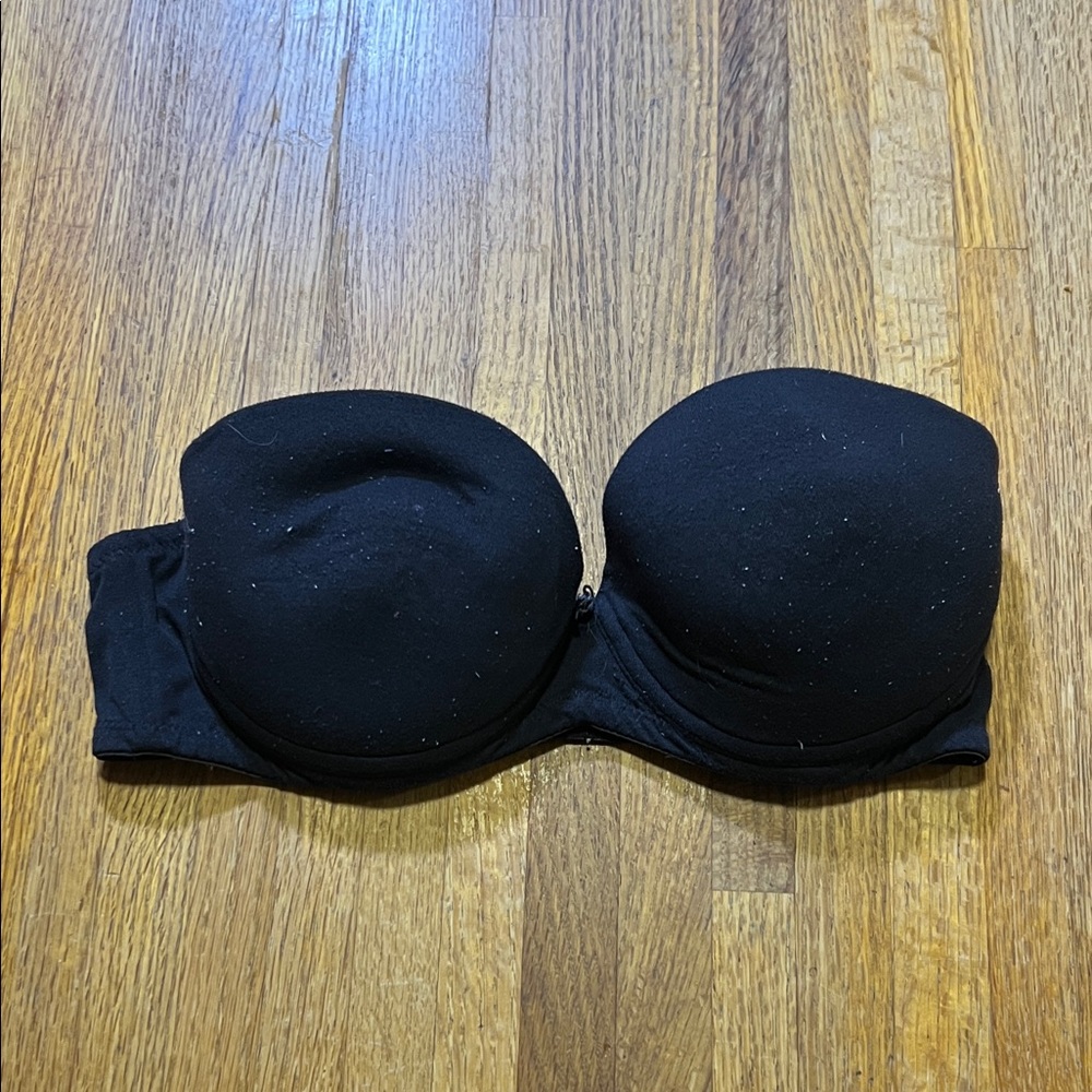 Women 34B Elegant Solid Black Strapless Bandeau Padded Underwired Bra‎